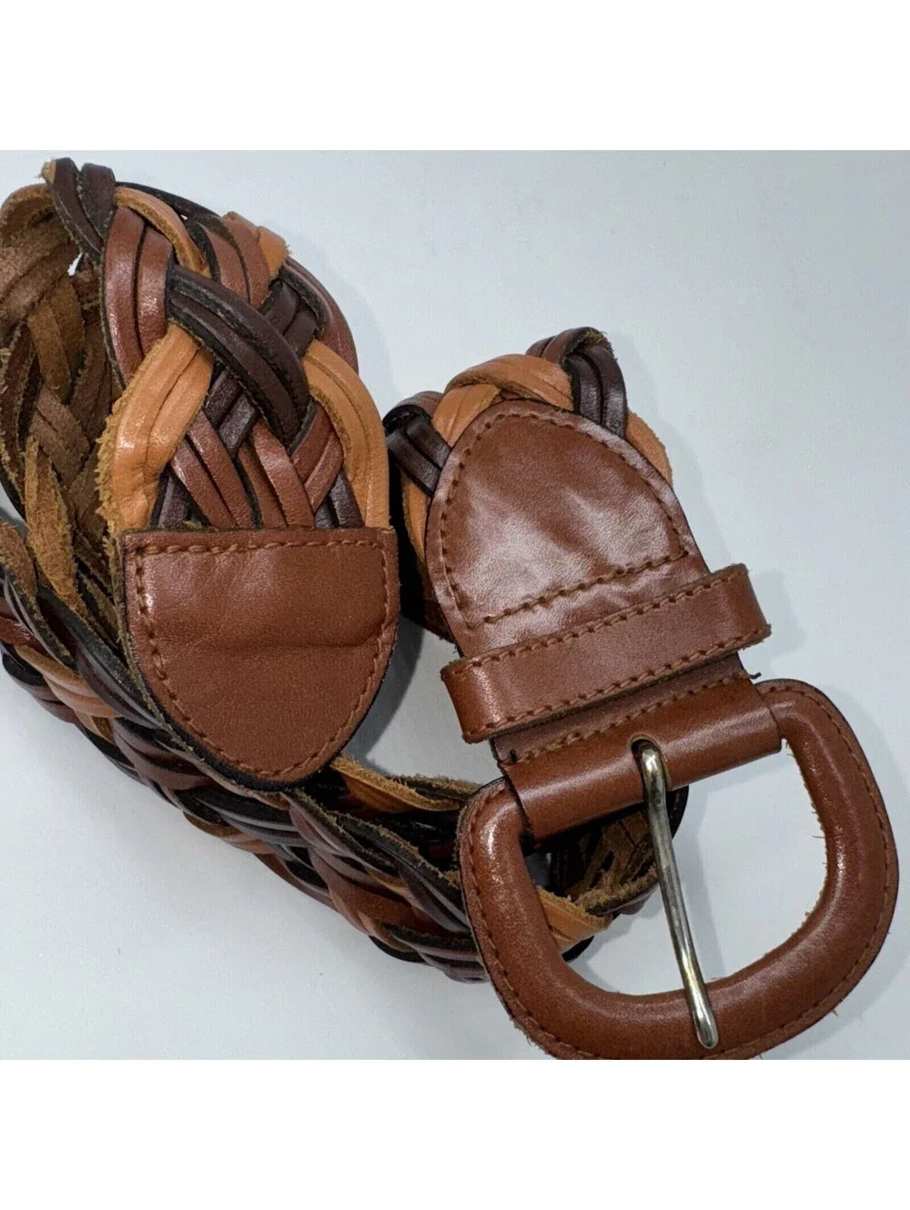 Forenza 3 Tone Brown Beige Tan Braided Leather Belt 2
